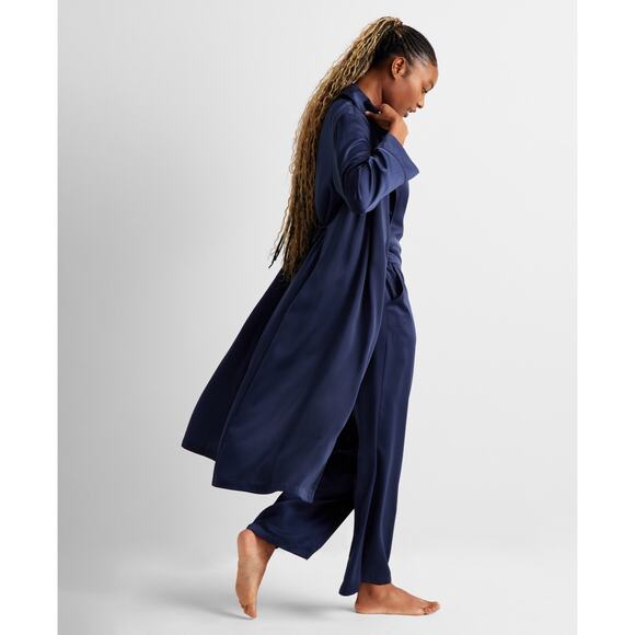 State of Day Women's Belted Shawl-Collar Crepe De Chine Robe Navy, Size XXL 0107 - Picture 2 of 4